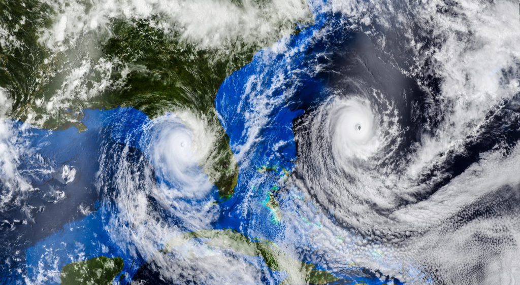 Two hurricanes approaching American coast seen on satellite